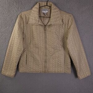 Vintage Chicos Jacket Women 1 US Medium Gold Shimmer Quilted Full Zip Coat Lined